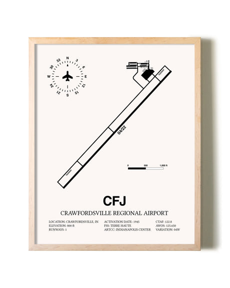 Crawfordsville Regional Airport framed wall art in white frame