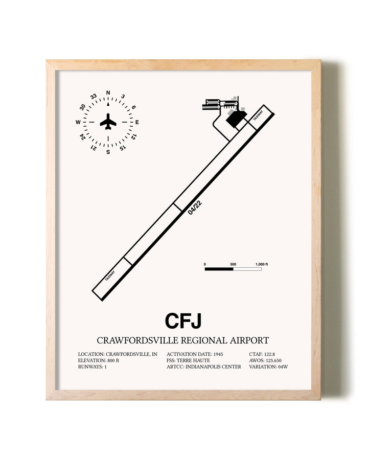 Crawfordsville Regional Airport framed wall art in white frame