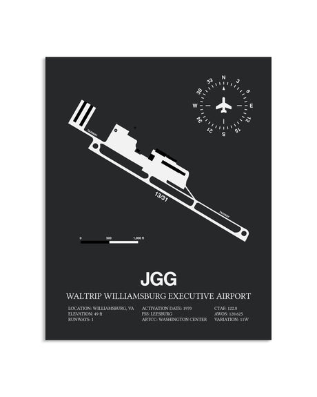 Gray Framed Waltrip Williamsburg Executive Airport layout wall art poster