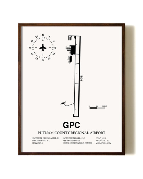 Putnam County Regional Airport aviation print in walnut frame