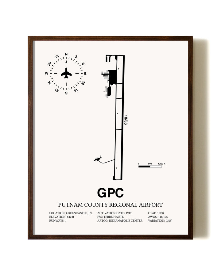 Putnam County Regional Airport aviation print in walnut frame