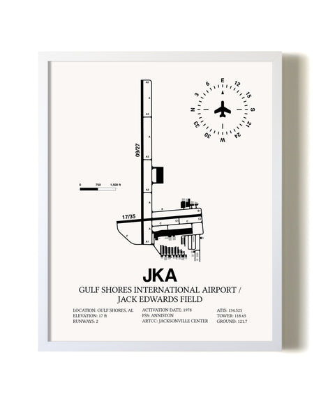 Gulf Shores International Airport / Jack Edwards Field airport map poster in oak frame