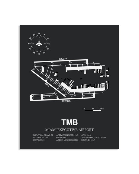 Gray Framed Miami Executive Airport layout wall art poster