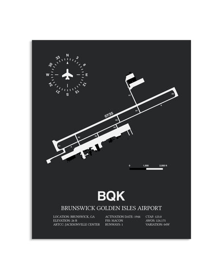 Gray Framed Brunswick Golden Isles Airport layout wall art poster