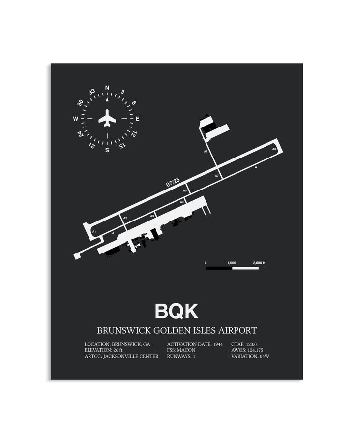 Gray Framed Brunswick Golden Isles Airport layout wall art poster