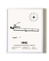 Huntington Municipal Airport airport map poster in oak frame