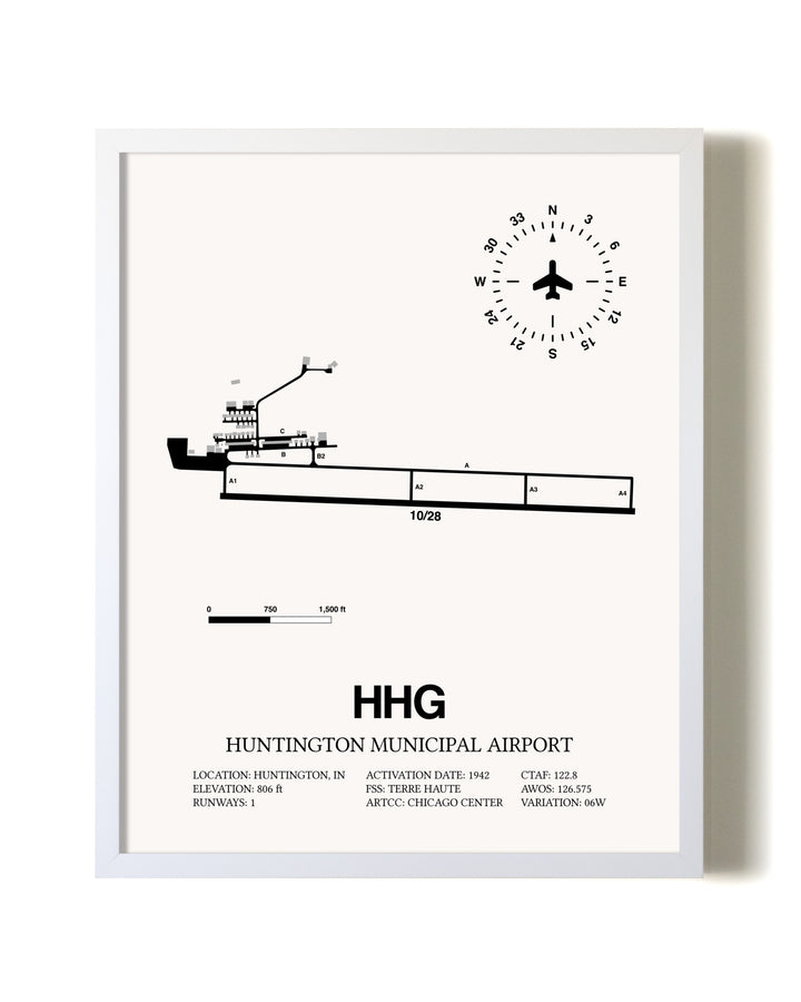 Huntington Municipal Airport airport map poster in oak frame