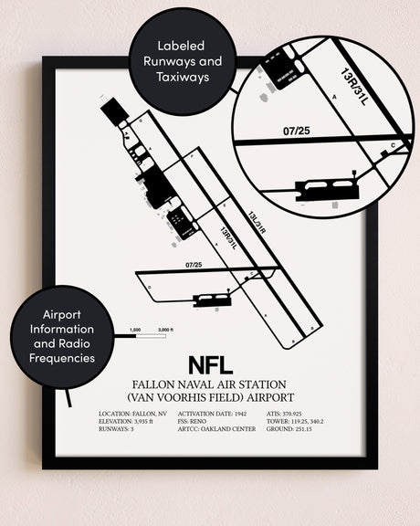 Framed Fallon Naval Air Station (Van Voorhis Field) Airport layout wall art poster