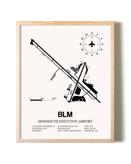 Monmouth Executive Airport framed wall art in white frame
