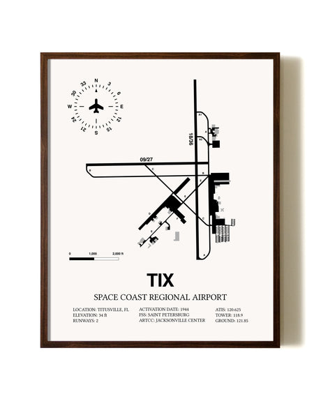 Space Coast Regional Airport aviation print in walnut frame