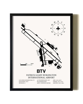 Framed Patrick Leahy Burlington International Airport wall art poster in black frame