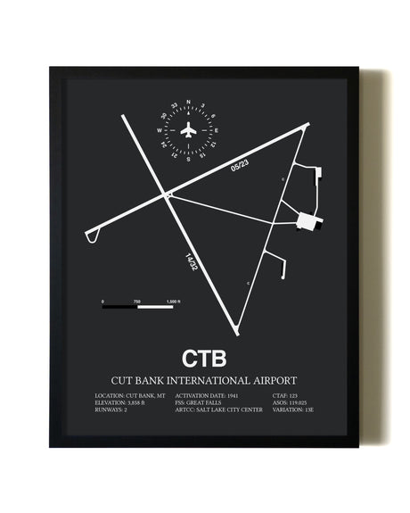 Unframed Cut Bank International Airport map print poster