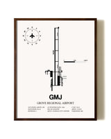 Grove Regional Airport aviation print in walnut frame