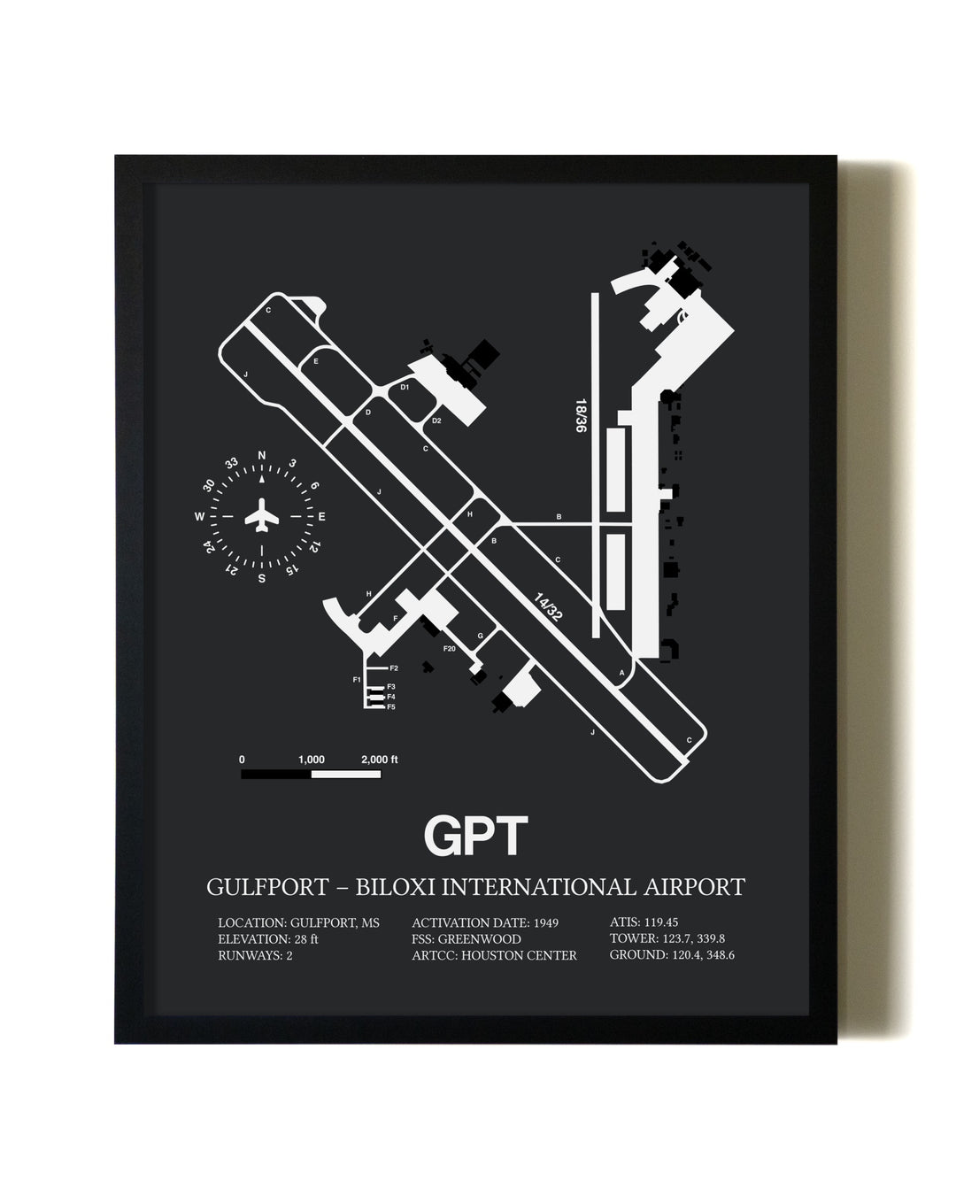 Unframed Gulfport-Biloxi International Airport map print poster