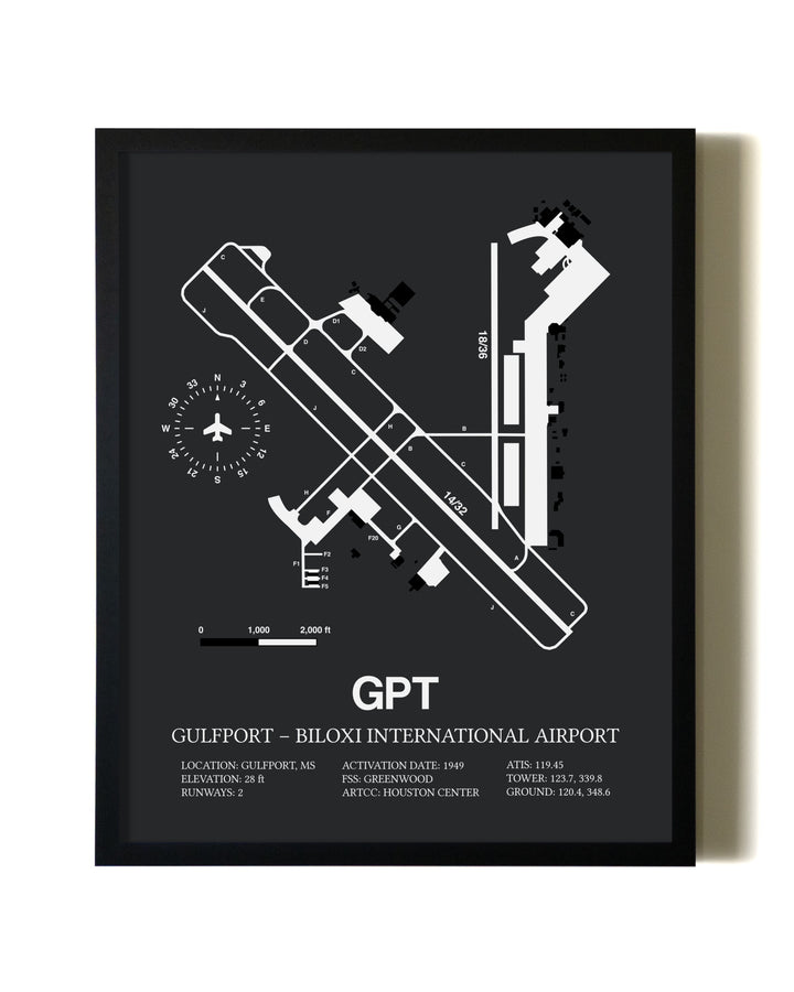 Unframed Gulfport-Biloxi International Airport map print poster