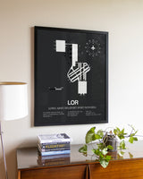 Gray Framed Lowe Army Heliport (Fort Novosel) wall art poster in black frame