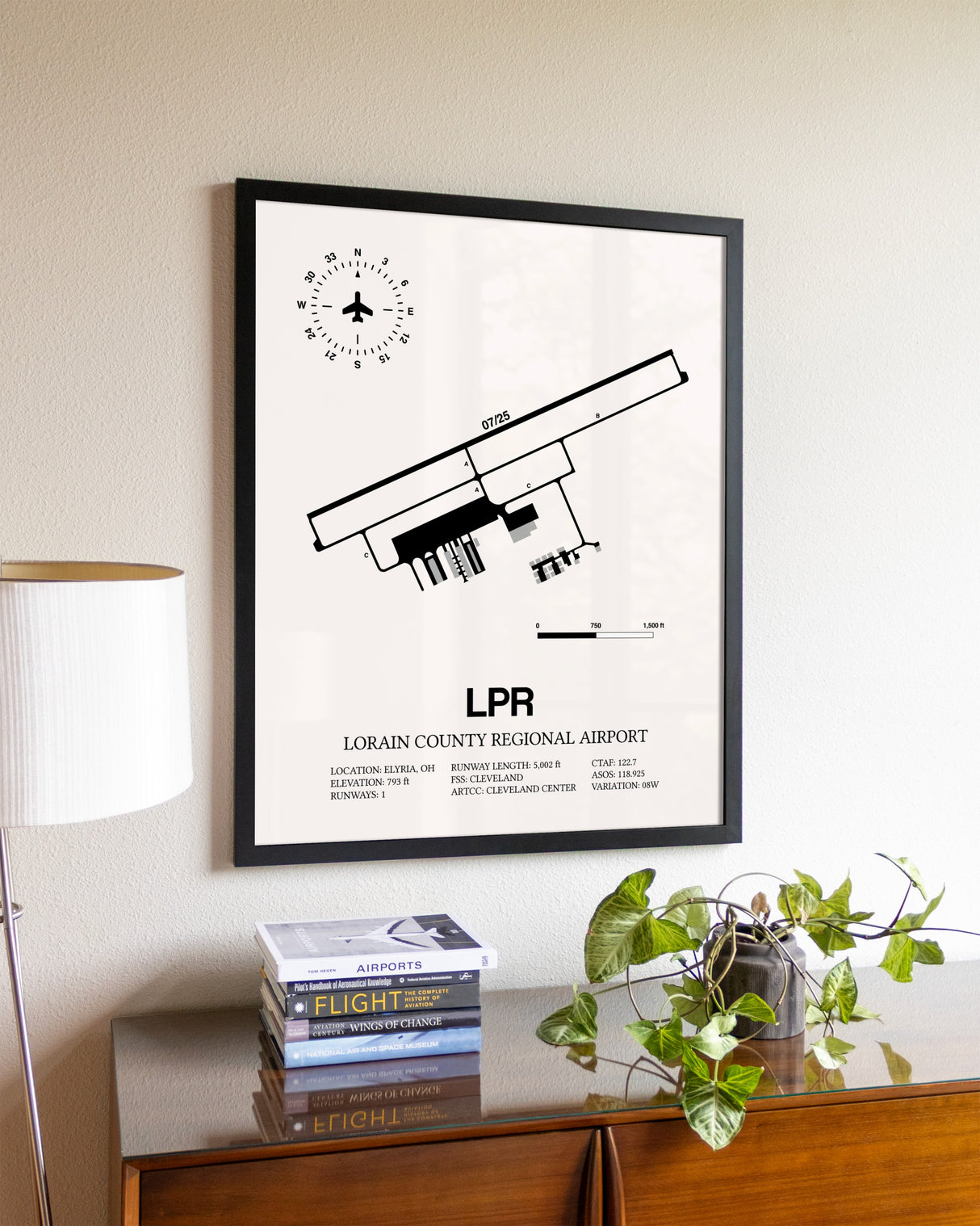 Lorain County Regional Airport aviation wall décor in black wood frame