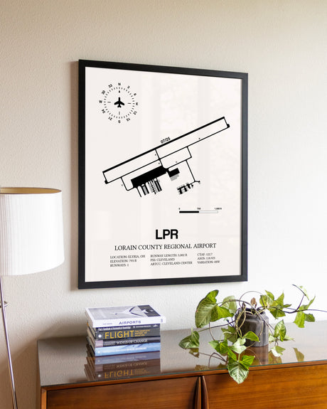 Lorain County Regional Airport aviation wall décor in black wood frame