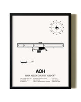 Framed Lima Allen County Airport wall art poster in black frame