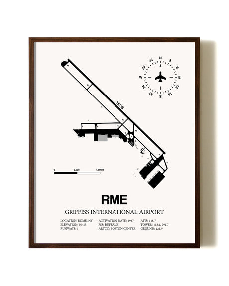 Griffiss International Airport aviation print in walnut frame