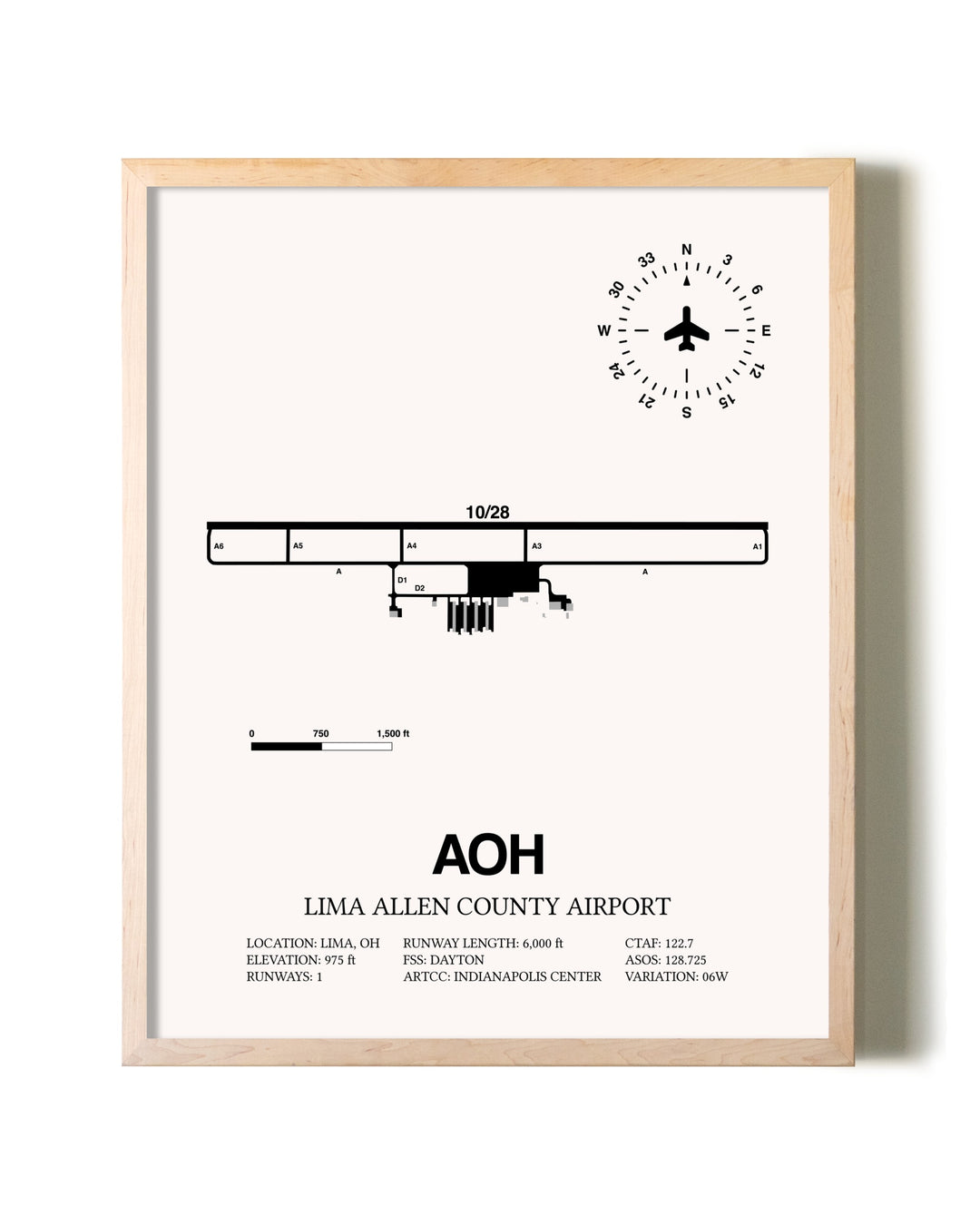 Lima Allen County Airport framed wall art in white frame