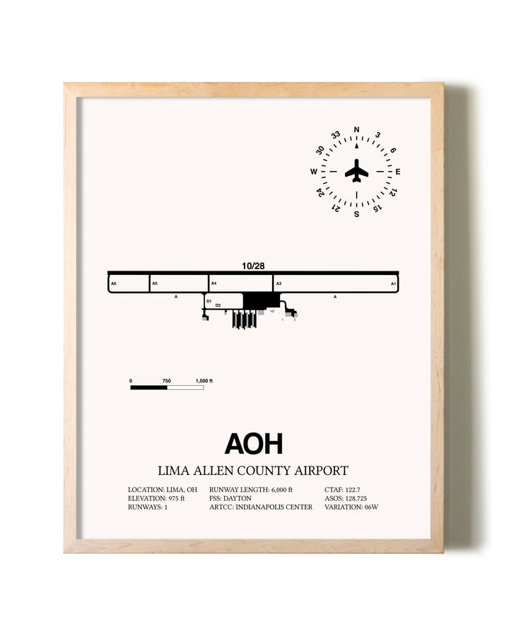 Lima Allen County Airport framed wall art in white frame