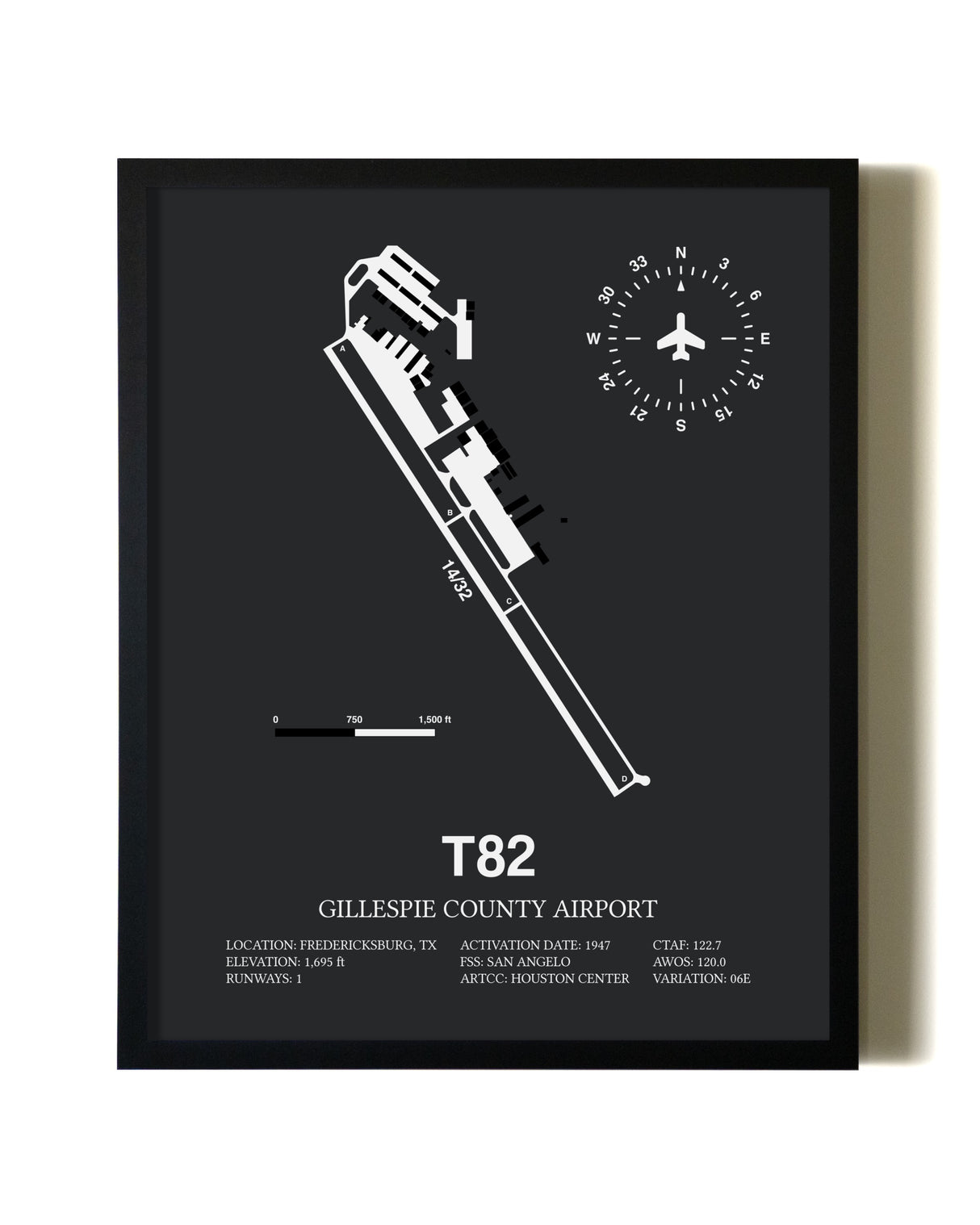 Unframed Gillespie County Airport map print poster