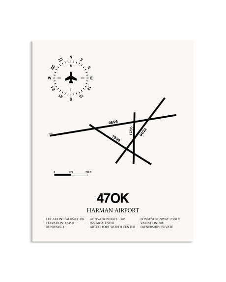 Gray Harman Airport framed poster displayed in an airplane hangar
