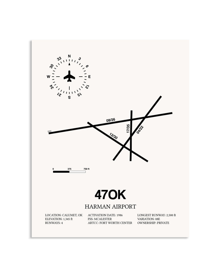 Gray Harman Airport framed poster displayed in an airplane hangar