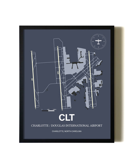 Framed Charlotte / Douglas International Airport wall art poster in black frame