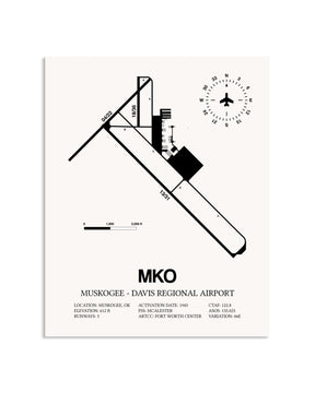 Gray Muskogee-Davis Regional Airport framed poster displayed in an airplane hangar