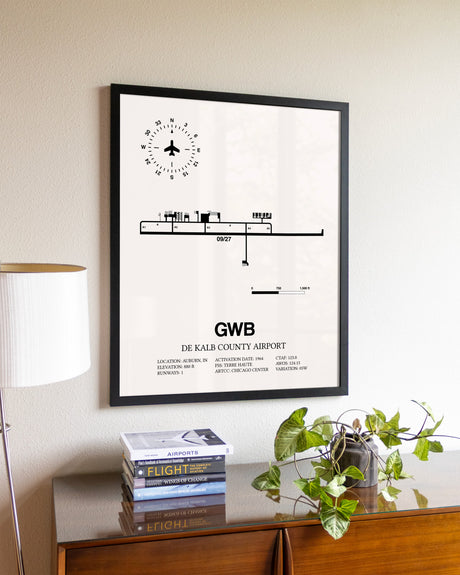 De Kalb County Airport aviation wall décor in black wood frame