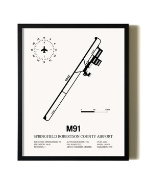 Framed Springfield Robertson County Airport wall art poster in black frame
