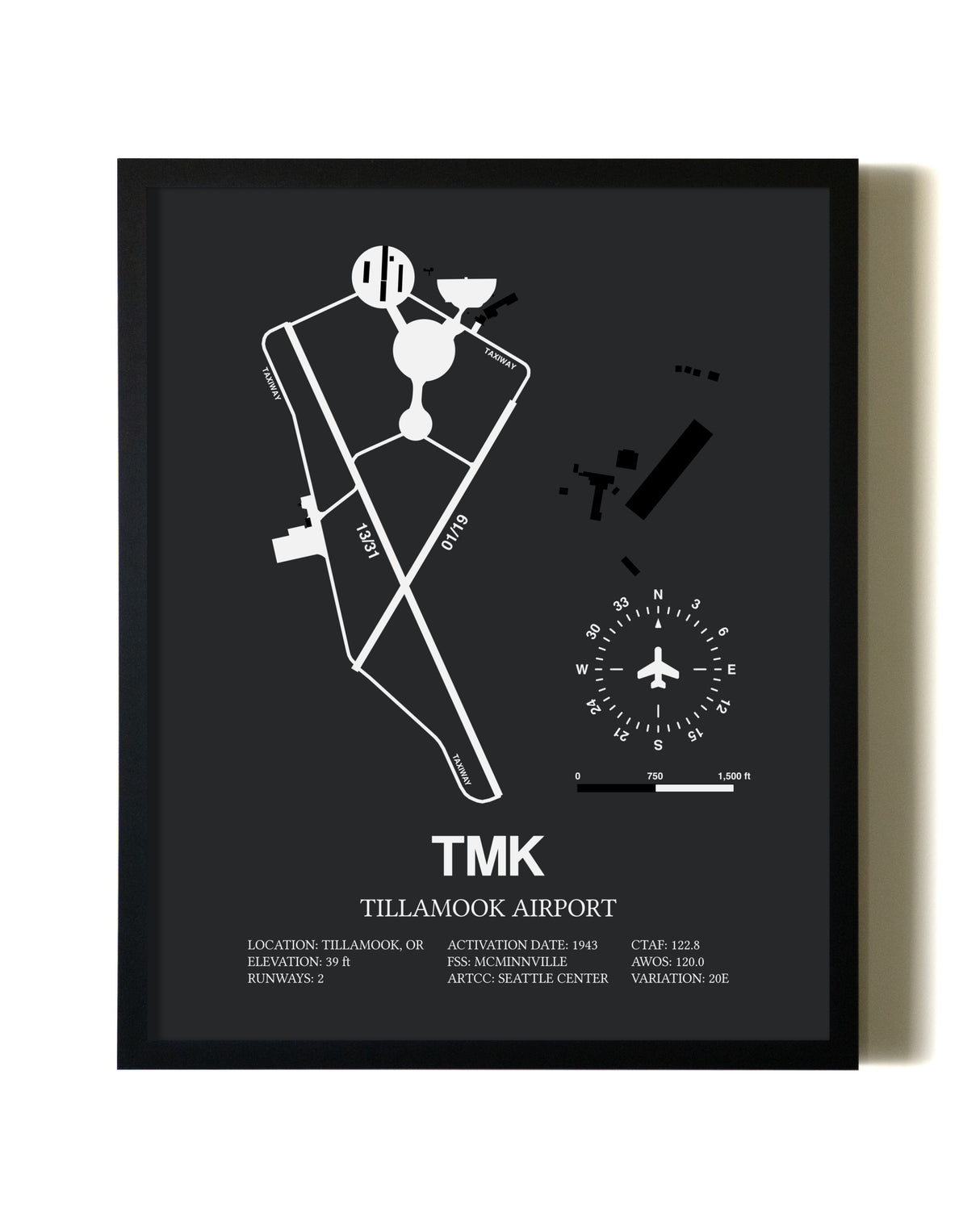 Unframed Tillamook Airport map print poster