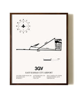 East Kansas City Airport aviation print in walnut frame
