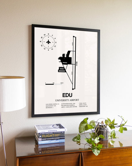 University Airport aviation wall décor in black wood frame