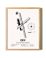 Outlaw Field Airport framed print in natural wood frame