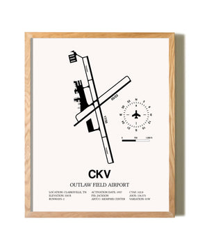 Outlaw Field Airport framed print in natural wood frame