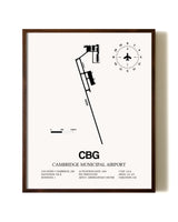 Cambridge Municipal Airport aviation print in walnut frame