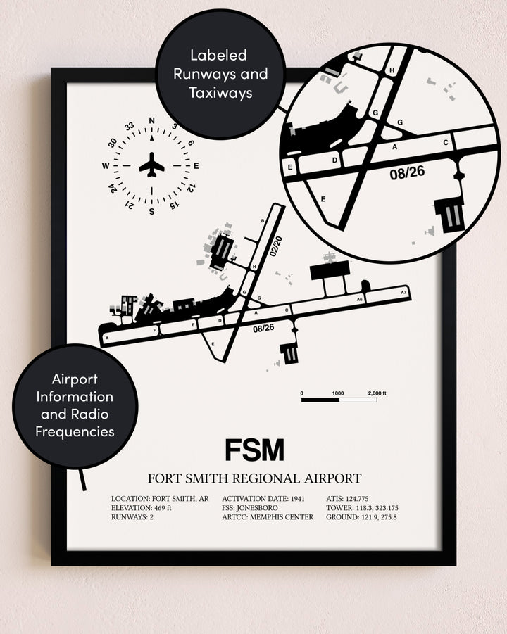 Framed Fort Smith Regional Airport layout wall art poster