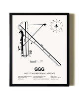 Framed East Texas Regional Airport wall art poster in black frame