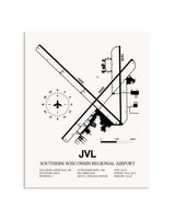 Gray Southern Wisconsin Regional Airport framed poster displayed in an airplane hangar