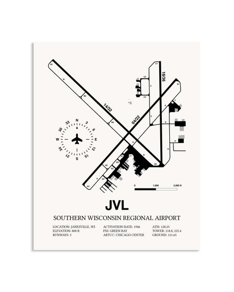 Gray Southern Wisconsin Regional Airport framed poster displayed in an airplane hangar