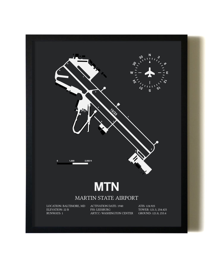 Unframed Martin State Airport map print poster