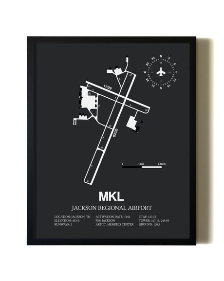 Unframed Jackson Regional Airport map print poster