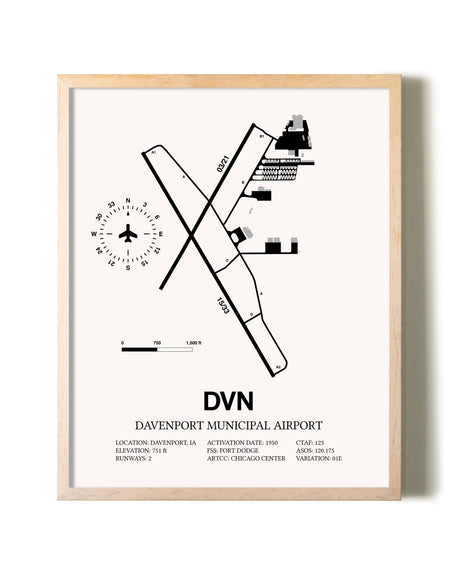 Davenport Municipal Airport framed wall art in white frame