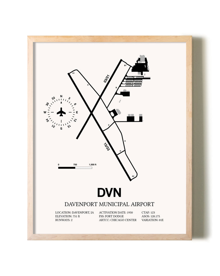 Davenport Municipal Airport framed wall art in white frame