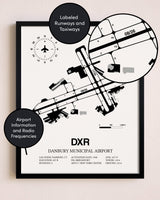 Framed Danbury Municipal Airport layout wall art poster