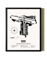 Framed Gillespie Field Airport wall art poster in black frame