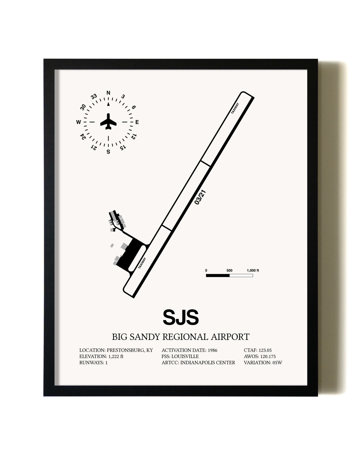 Framed Big Sandy Regional Airport wall art poster in black frame